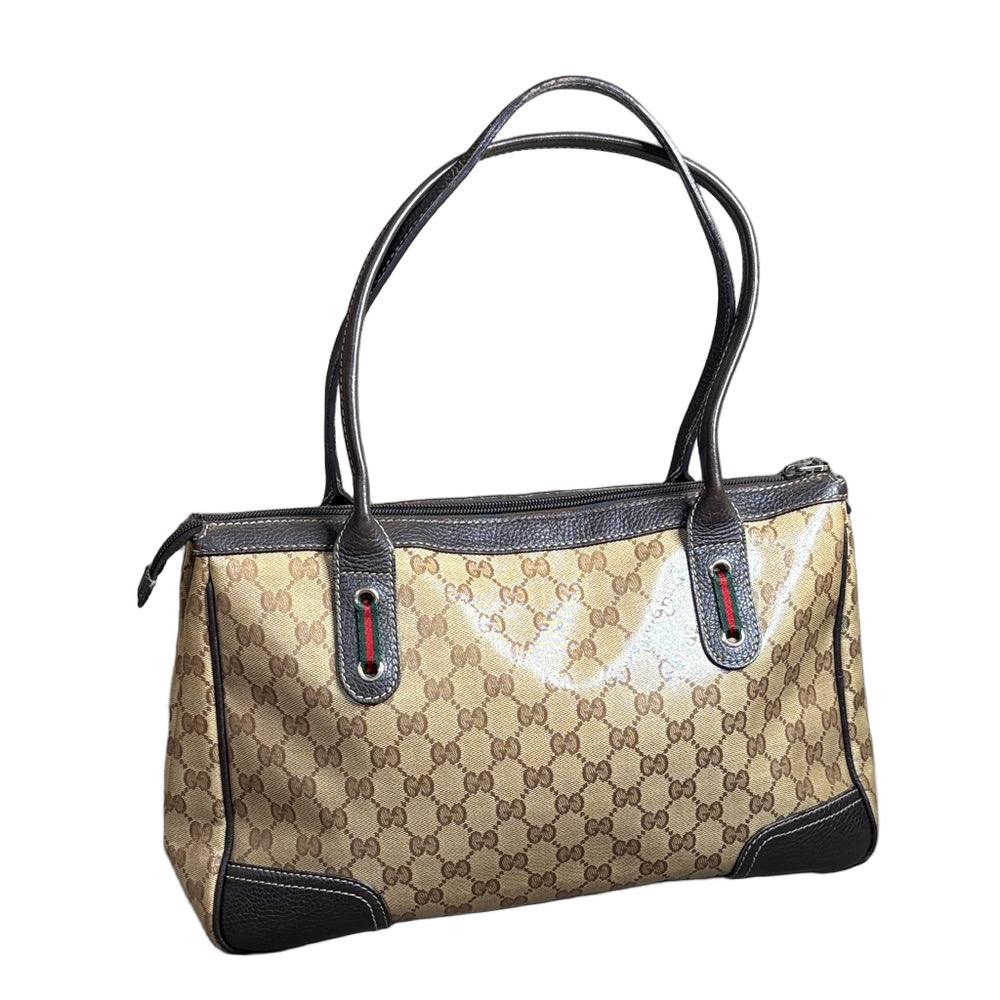 Gucci  GG  Crystal Prince Tote  Bag Coated Canvas Leather Trim Authentic - Picture 4 of 15